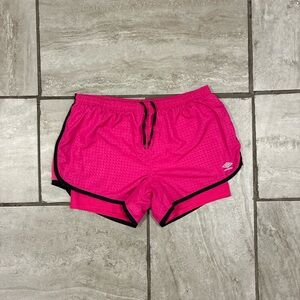 Umbro Women's Hot Pink/Black Athletic Shorts 3M Logo Large Size Tag Missing